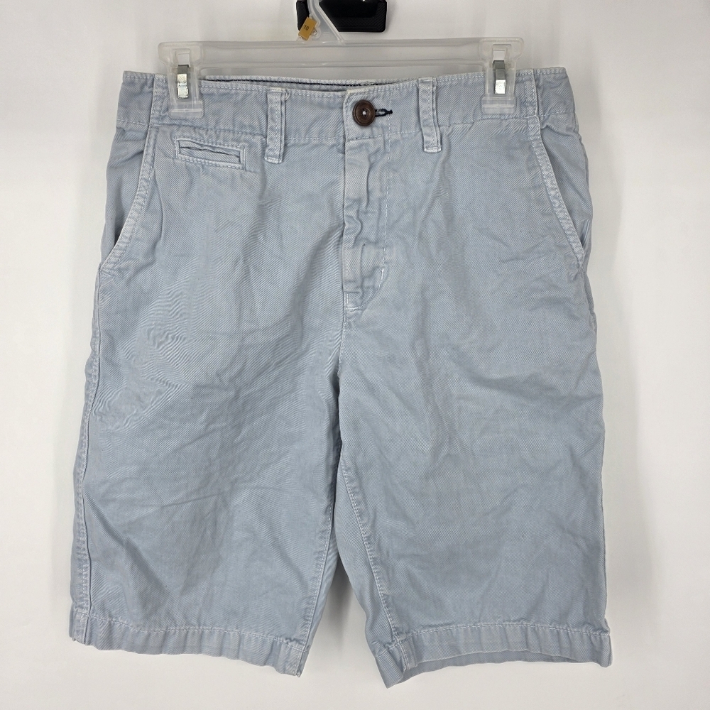 American Eagle Mens 28 Longboard Shorts Light Blue Cotton Relaxed Fit Below Knee